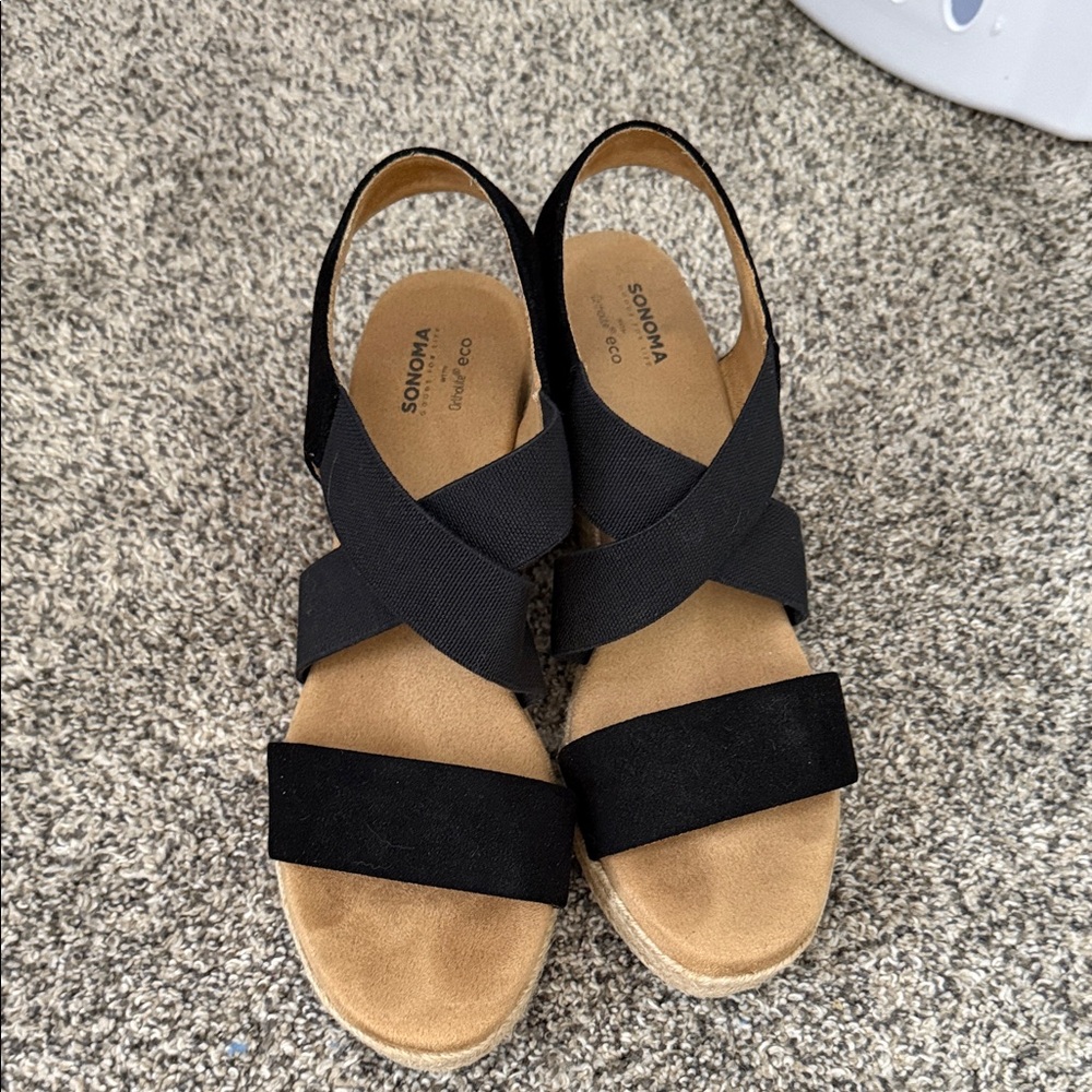 Sonoma Black Crisscross Espadrille Wedge Sandals